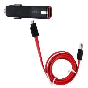 Xentrix (3.4A) Dual USB Fast Car Charger   4ft Micro-USB LED Cable - Black/Red