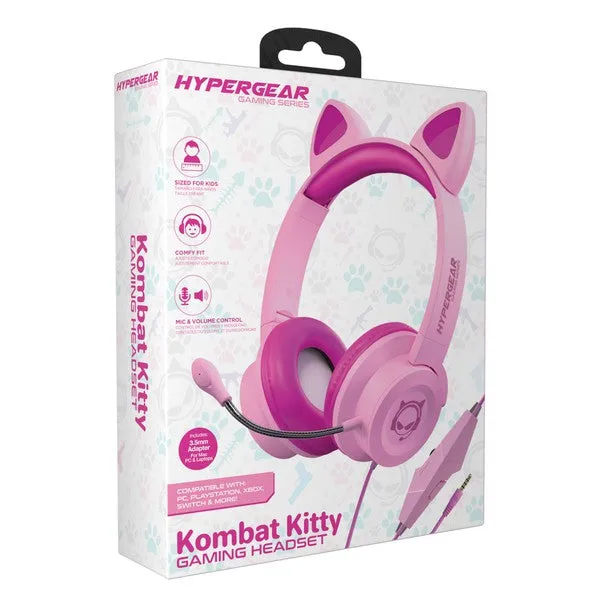 Youth Kombat Kitty Gaming Headset Microphone Kids Cat Headphones