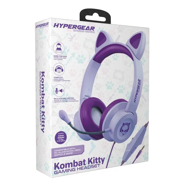 Youth Kombat Kitty Gaming Headset Microphone Kids Cat Headphones